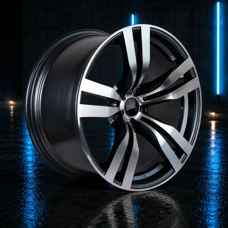 Silver-face wheel with an open black barrel